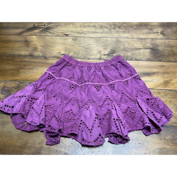 Free People Serenity Mini Skirt Size S Purple Eyelet Broderie Anglaise Ruffle - Picture 6 of 9